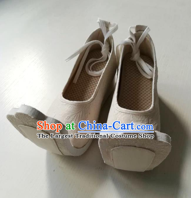 Chinese Handmade Han Dynasty Men Shoes Classical Beige Flax Shoes Traditional Hanfu Shoes
