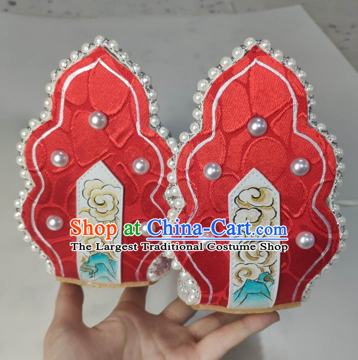 China Traditional Tang Dynasty Princess Shoes Classical Red Brocade Shoes Hanfu Pearls Shoes