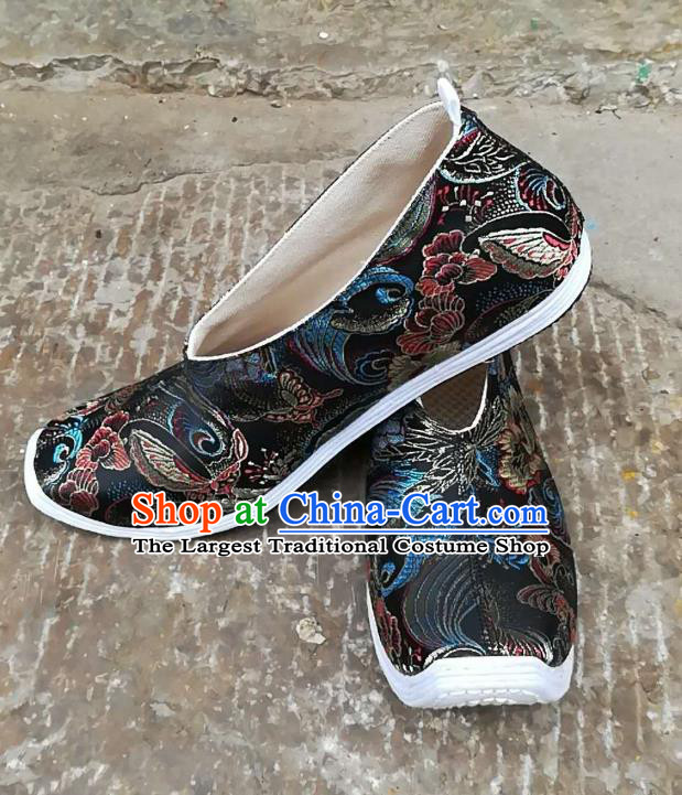 Chinese Traditional Song Dynasty Scholar Shoes Ancient Prince Black Brocade Shoes for Men