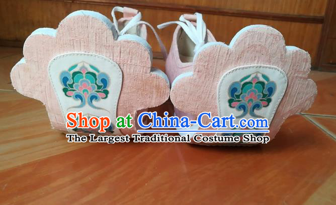 China Handmade Pink Cloth Shoes Ancient Tang Dynasty Princess Lotus Shoes Traditional Hanfu Shoes