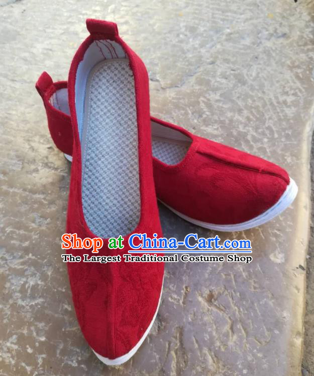 China Traditional Song Dynasty Hanfu Shoes Ancient Princess Shoes Handmade Red Flax Shoes