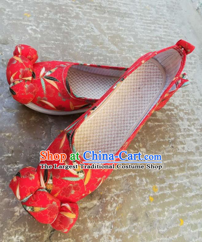China Handmade Red Cloth Shoes Ancient Princess Shoes Traditional Song Dynasty Bamboo Pattern Shoes