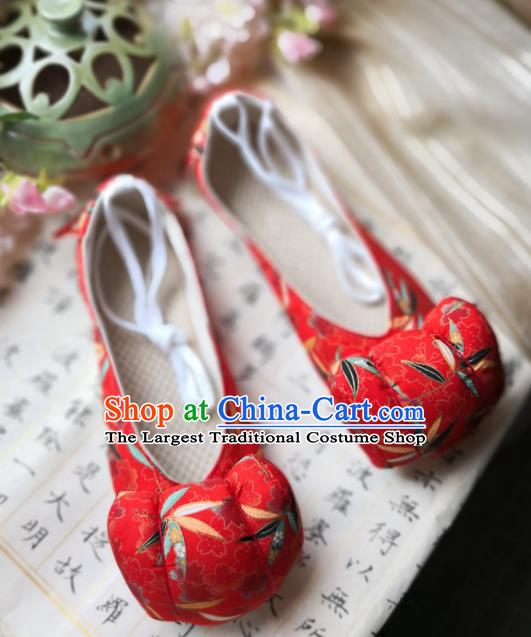 China Handmade Red Cloth Shoes Ancient Princess Shoes Traditional Song Dynasty Bamboo Pattern Shoes