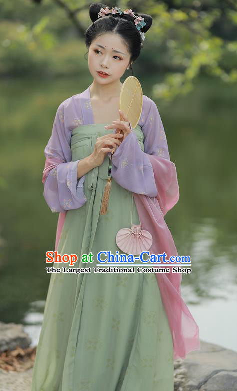 China Traditional Tang Dynasty Country Girl Historical Costume Ancient Young Lady Hanfu Dress