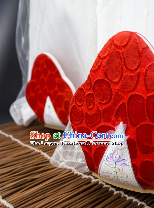 China Hanfu Hand Painting Manjusaka Shoes Classical Red Brocade Shoes Traditional Tang Dynasty Princess Shoes