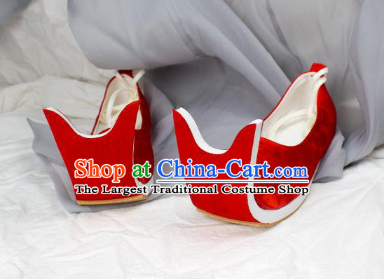 China Traditional Jin Dynasty Palace Lady Shoes Red Brocade Shoes Classical Wedding Shoes