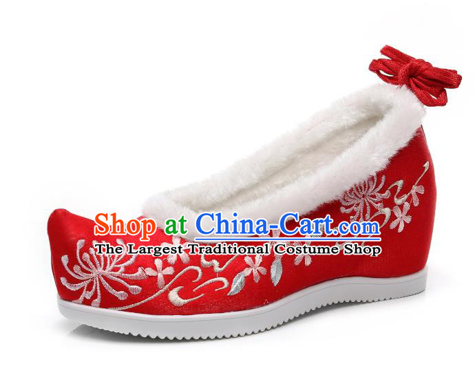 China Traditional Embroidered Manjusaka Shoes Ming Dynasty Hanfu Shoes Classical Red Cloth Shoes