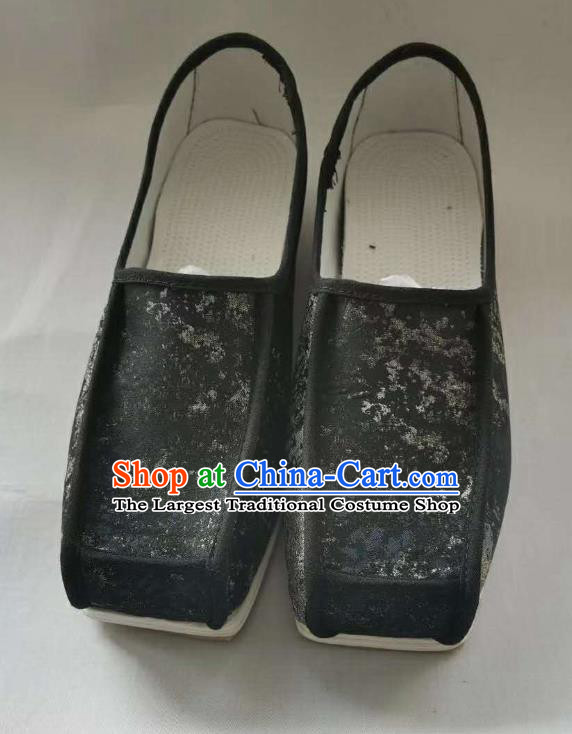 Chinese Handmade Black Satin Shoes Ancient Official Hanfu Shoes Traditional Song Dynasty Shoes