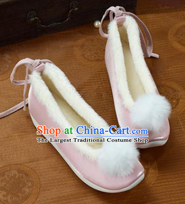 China National Pink Cloth Shoes Winter Venonat Shoes Traditional Hanfu Shoes