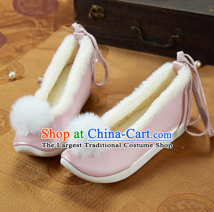 China National Pink Cloth Shoes Winter Venonat Shoes Traditional Hanfu Shoes