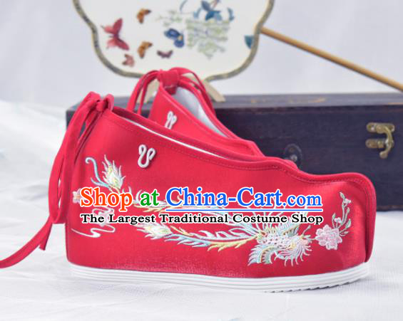 China Women Hanfu Shoes National Embroidered Shoes Red Cloth Shoes Traditional Princess Wedding Shoes