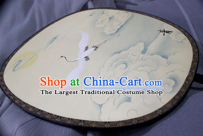 China Ancient Princess Fan Handmade Painting Cloud Crane Silk Fan Traditional Palace Fan