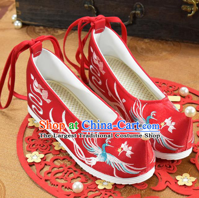 China Traditional Wedding Shoes Red Cloth Shoes National Women Embroidered Shoes