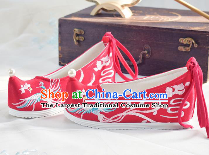 China Traditional Wedding Shoes Red Cloth Shoes National Women Embroidered Shoes