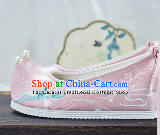 China National Shoes Traditional Wedding Shoes Pink Cloth Shoes Women Embroidered Shoes