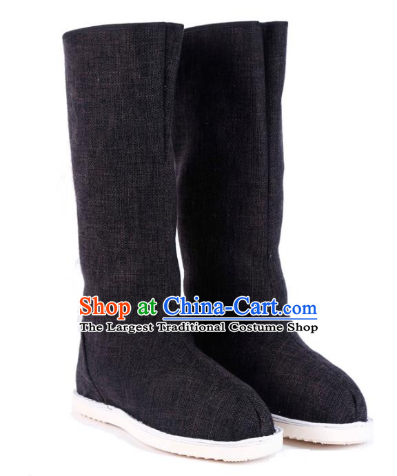 Chinese Handmade Traditional Ming Dynasty Young Hero Black Flax Boots Ancient Swordsman Shoes