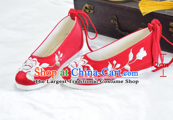China Embroidered Peony Shoes National Red Cloth Shoes Traditional Wedding Women Hanfu Shoes