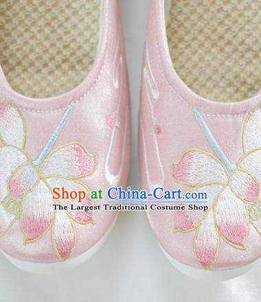 China Traditional Embroidered Lotus Shoes National Shoes Women Pink Satin Shoes