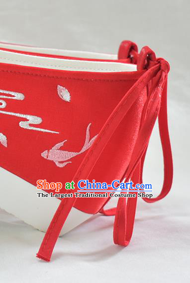 China Traditional Wedding Red Satin Shoes Embroidered Lotus Shoes National Women Shoes