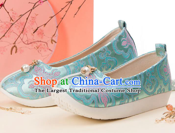China Handmade Light Green Brocade Shoes Traditional Hanfu Shoes Classical National Shoes