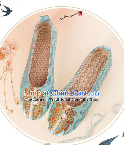 China Handmade Light Green Brocade Shoes Traditional Hanfu Shoes Classical National Shoes