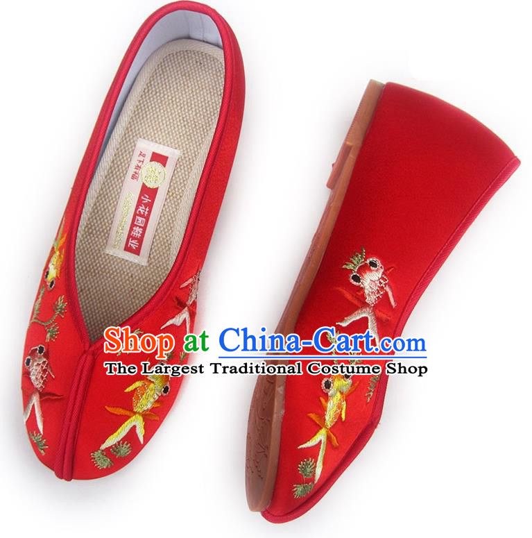 China Embroidered Red Satin Shoes Traditional Wedding Shoes National Women Shoes