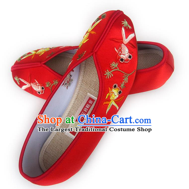 China Embroidered Red Satin Shoes Traditional Wedding Shoes National Women Shoes