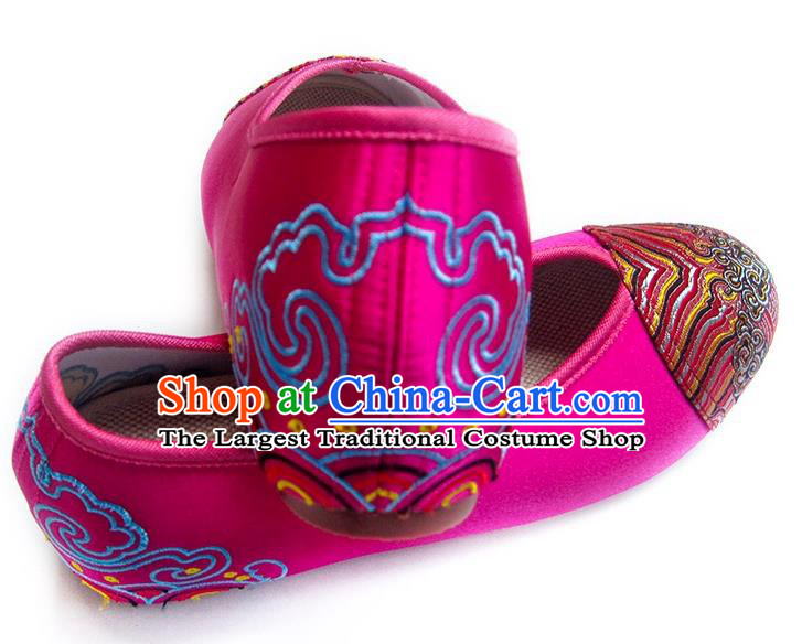 China Embroidered Rosy Satin Shoes Traditional Wedding Bride Shoes National Women Shoes