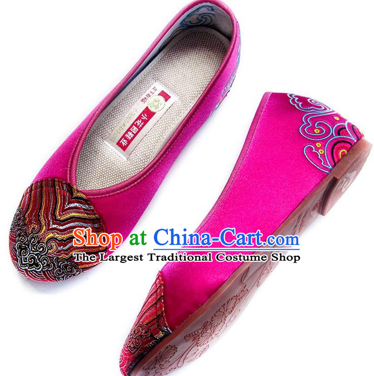 China Embroidered Rosy Satin Shoes Traditional Wedding Bride Shoes National Women Shoes