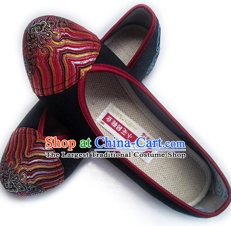 China Embroidered Black Satin Shoes Traditional Shoes National Wedding Shoes