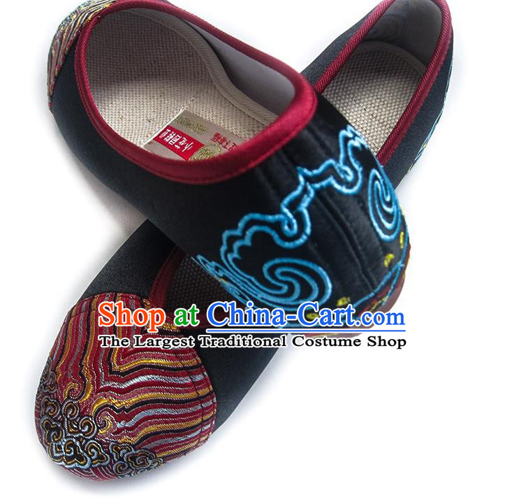 China Embroidered Black Satin Shoes Traditional Shoes National Wedding Shoes