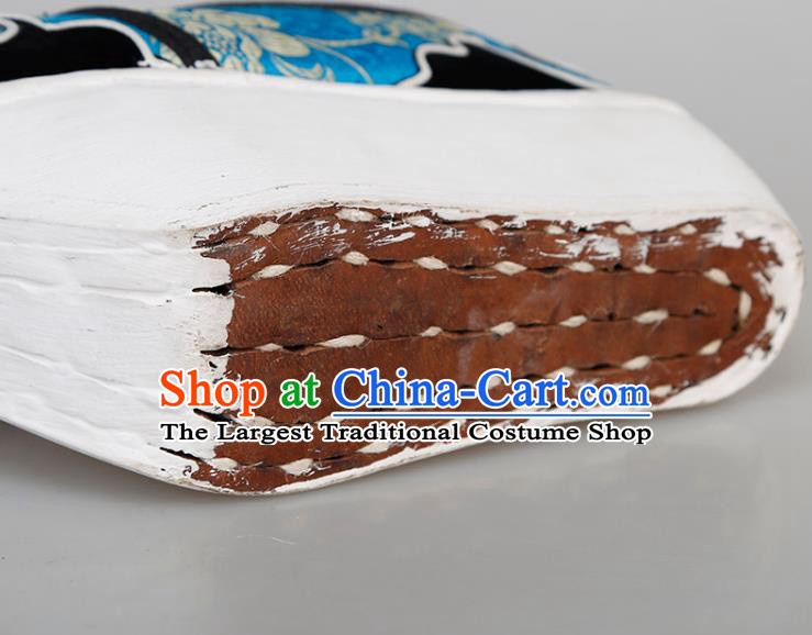 Chinese Traditional Beijing Opera Niche Shoes Handmade Ancient Scholar Blue Brocade Shoes