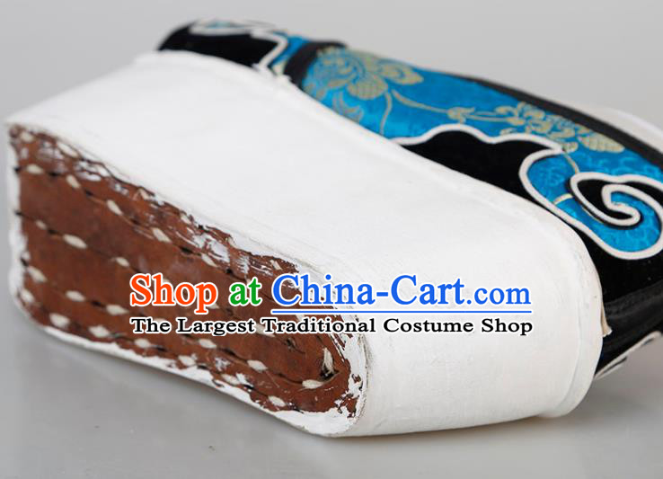 Chinese Traditional Beijing Opera Niche Shoes Handmade Ancient Scholar Blue Brocade Shoes