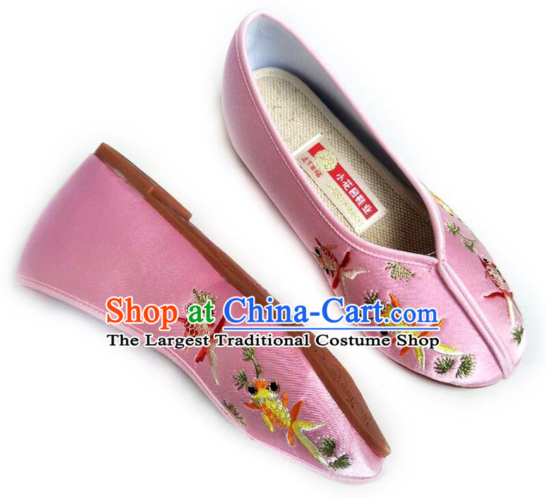 China National Beijing Shoes Traditional Wedding Shoes Embroidered Pink Satin Shoes