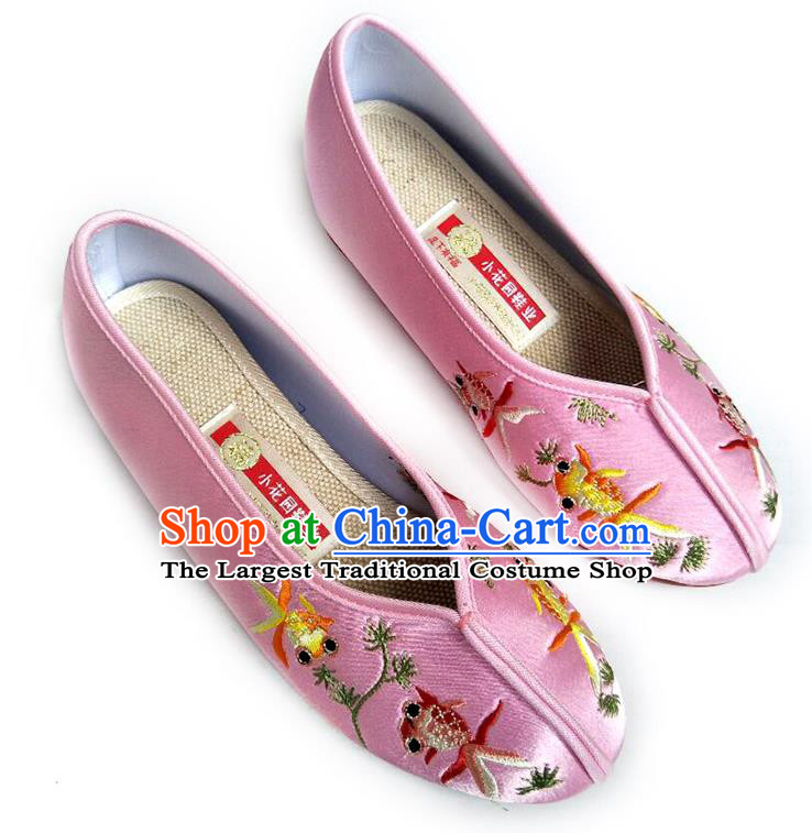 China National Beijing Shoes Traditional Wedding Shoes Embroidered Pink Satin Shoes