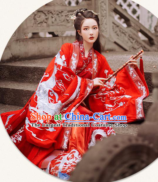 China Traditional Embroidered Wedding Hanfu Costumes Ancient Jin Dynasty Palace Beauty Historical Clothing Full Set