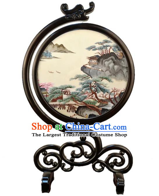 China Traditional Embroidered Landscape Table Screen Ornament Handmade Embroidery Silk Craft