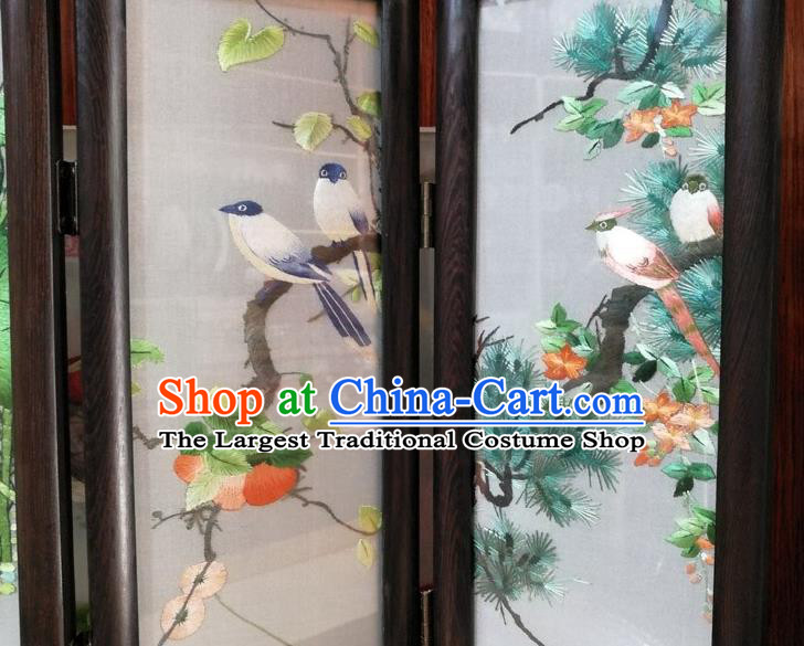 Chinese Suzhou Embroidery Silk Folding Screen Desk Ornaments Handmade Rosewood Craft