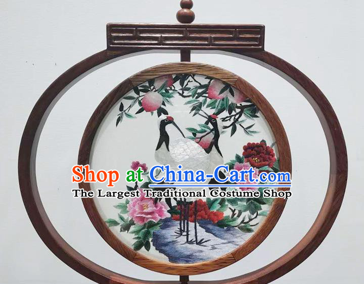 China Handmade Wood Table Screen Decoration LED Desk Lantern Suzhou Embroidered Crane Peony Bedside Lamp