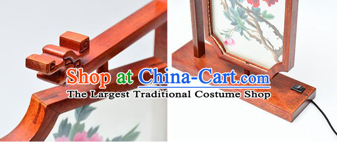 China LED Desk Lantern Suzhou Embroidered Peony Bedside Lamp Handmade Wood Table Decoration