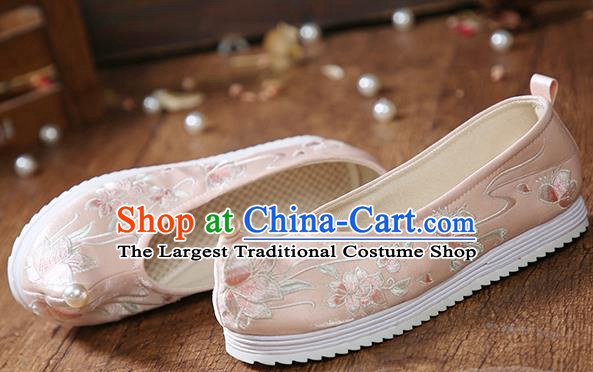 China Embroidered Peach Blossom Shoes Pink Cloth Shoes Traditional Hanfu Princess Shoes