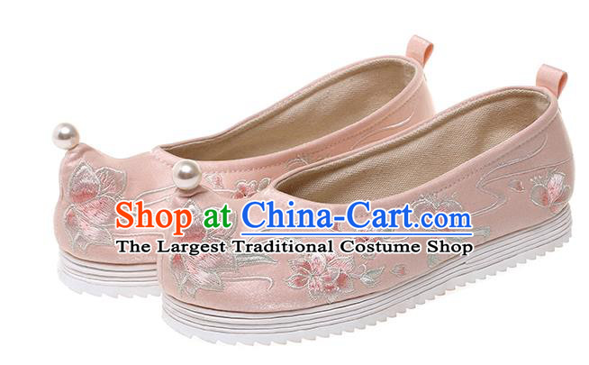 China Embroidered Peach Blossom Shoes Pink Cloth Shoes Traditional Hanfu Princess Shoes