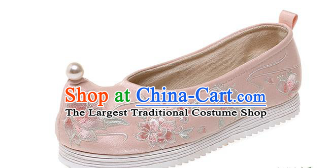 China Embroidered Peach Blossom Shoes Pink Cloth Shoes Traditional Hanfu Princess Shoes