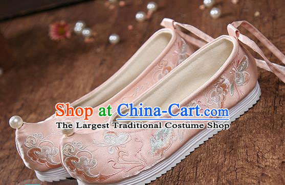 China Embroidered Hanfu Shoes Traditional Ming Dynasty Princess Shoes National Women Pink Cloth Shoes