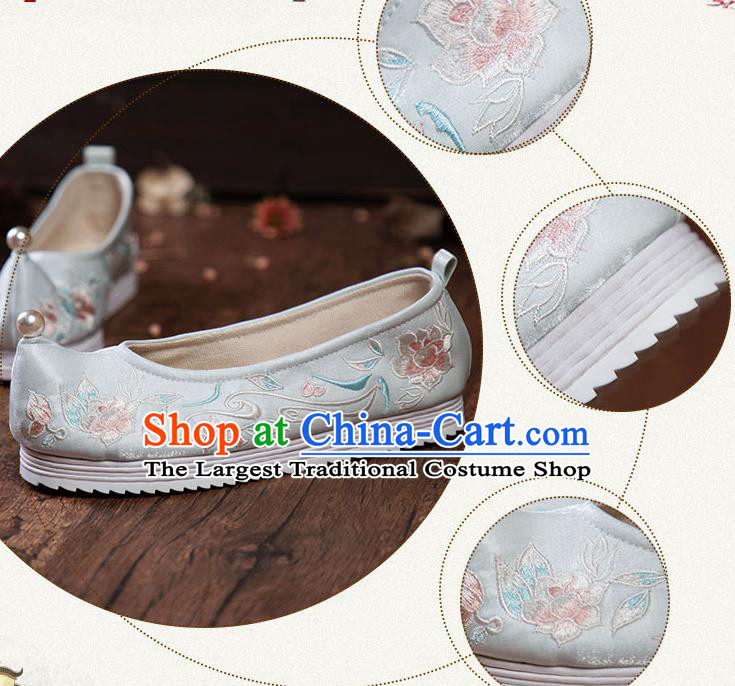 China Ming Dynasty Embroidered Lotus Shoes Ancient Princess Shoes Traditional Hanfu Green Cloth Shoes