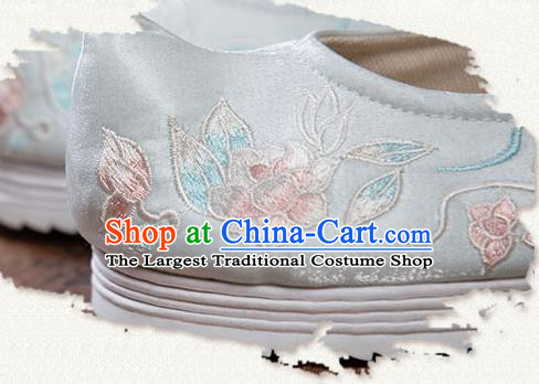 China Ming Dynasty Embroidered Lotus Shoes Ancient Princess Shoes Traditional Hanfu Green Cloth Shoes