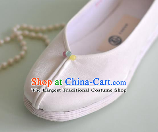 China National Young Lady Shoes Traditional Hanfu White Satin Shoes