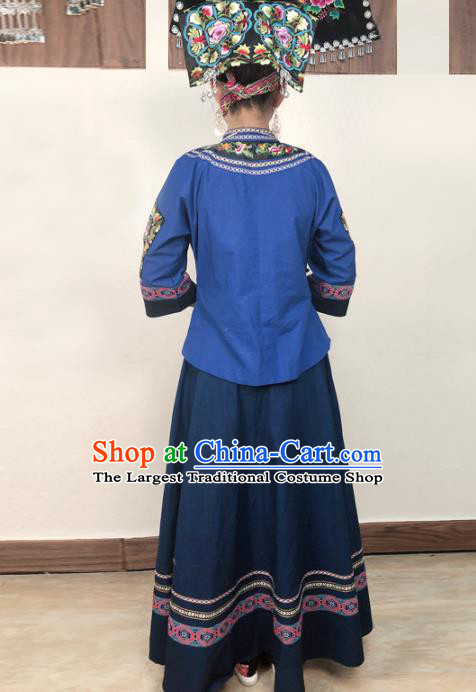 Chinese Tujia Nationality Folk Dance Dress Minority Stage Show Clothing Xiangxi Ethnic Woman Costume and Headdress