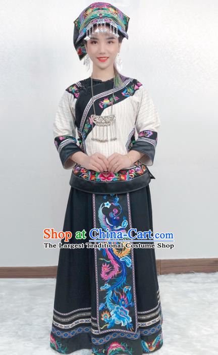 Chinese Xiangxi Nationality Folk Dance Dress Minority Stage Show Clothing Tujia Ethnic Woman Costume and Hat