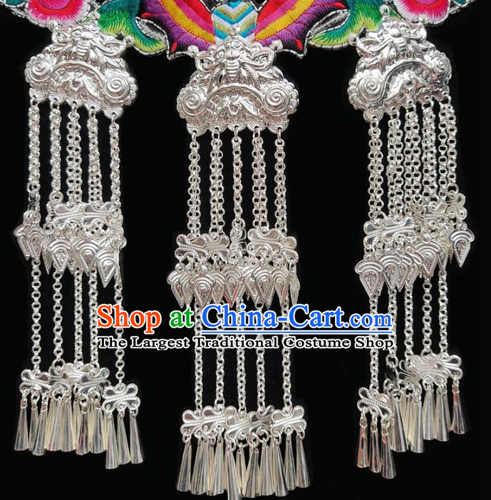 China Traditional Miao Nationality Folk Dance Embroidered Tippet Sichuan Ethnic Minority Silver Tassel Shoulder